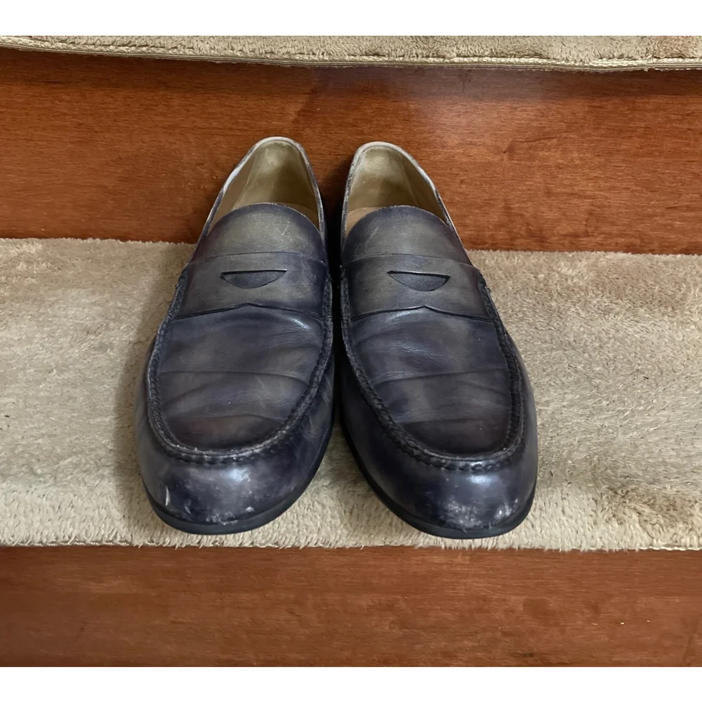 Men's Authentic Berluti Leather Loafers Blue/Gray Size 9.5